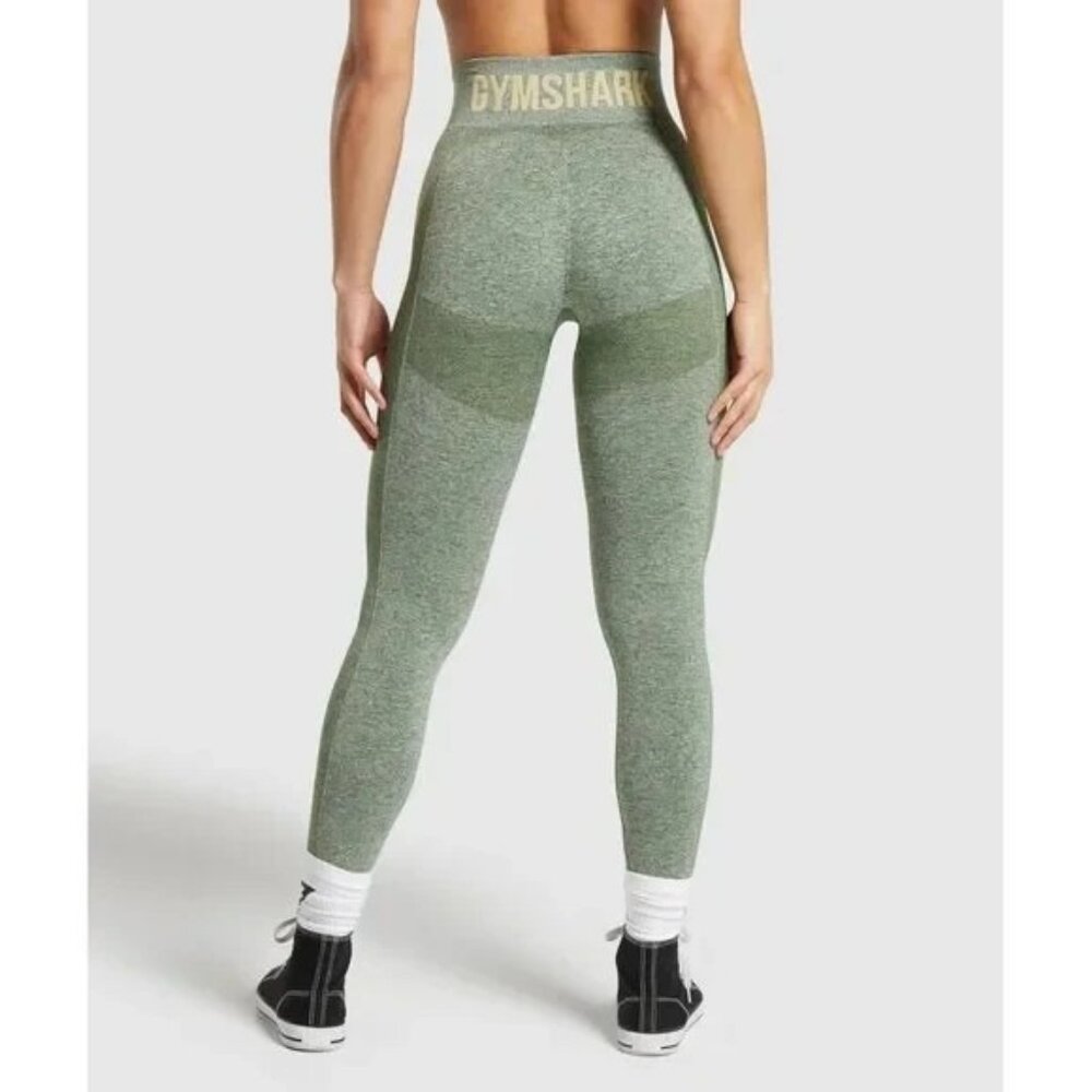 Gymshark Olive Green Flex High Waisted Leggings Size S Fitted Heathered Workout